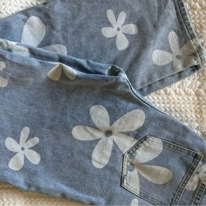 SHEIN Light Blue Floral Wide Jeans